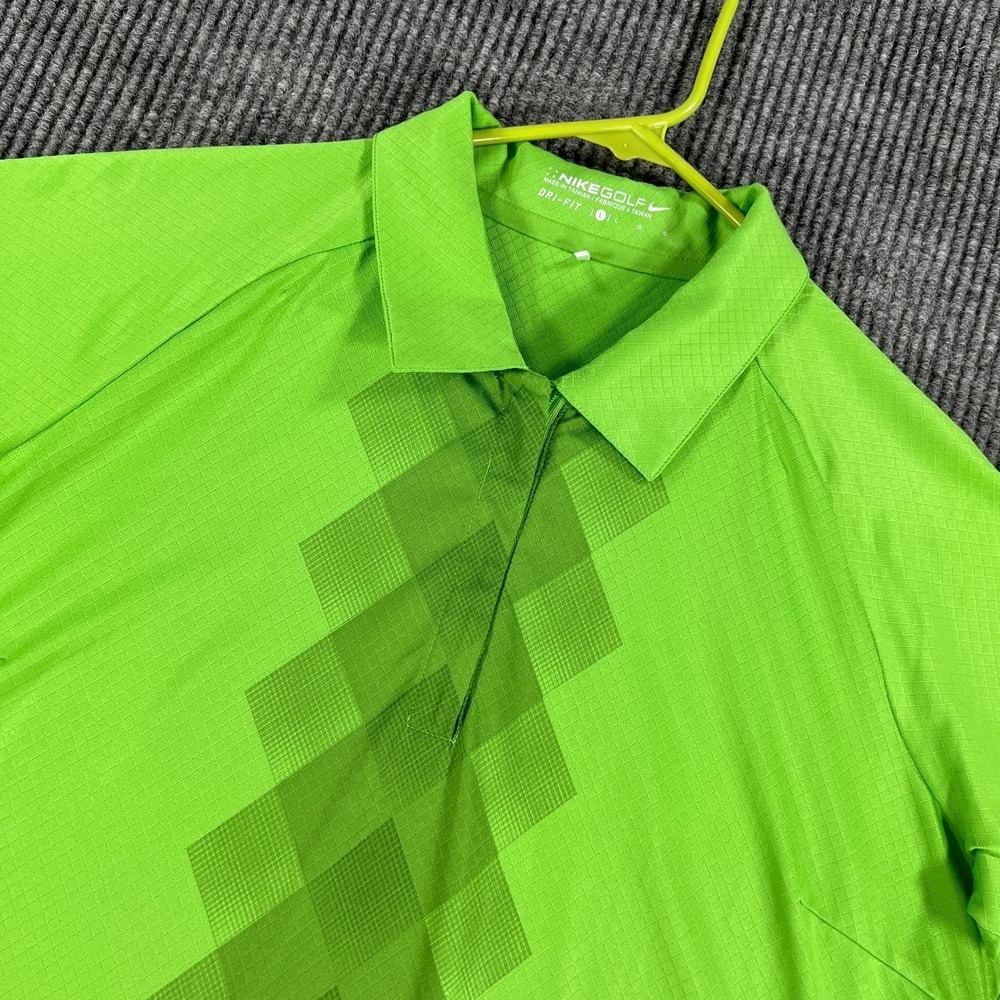 Nike Golf Dri Fit Polo Shirt Womens Large Green Geometric Short Sleeve Athletic